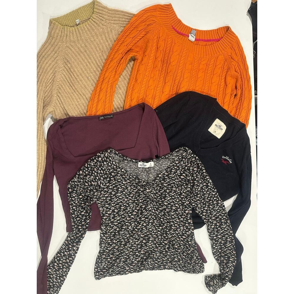 Curated Lot of 5 Sweaters & Long Sleeve Tops Hollister Zara Chunky Knit S / M